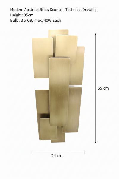 Lamalı Duvar Apliği – Demir & Pirinç Kaplama, 3×G9 | Modern Dekoratif Duvar Aydınlatma