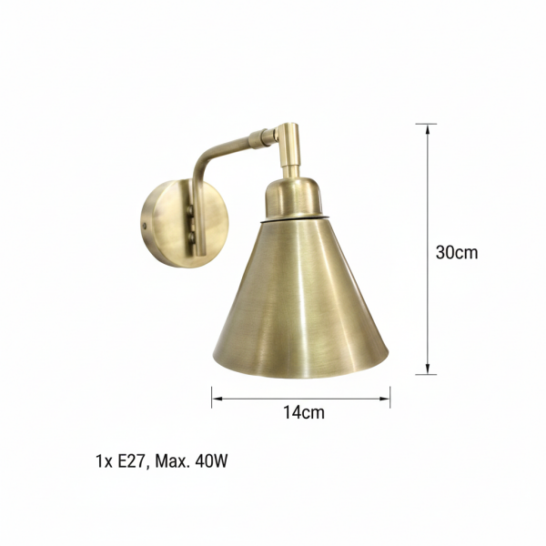 Mafsallı Çanak Aplik – Demir & Pirinç Kaplama, 1×E27 | Modern Duvar Aydınlatma