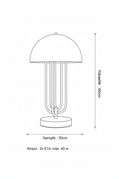 Elips Masa Lambası – Demir & Pirinç Kaplama, 2×E14 | Modern Dekoratif Aydınlatma