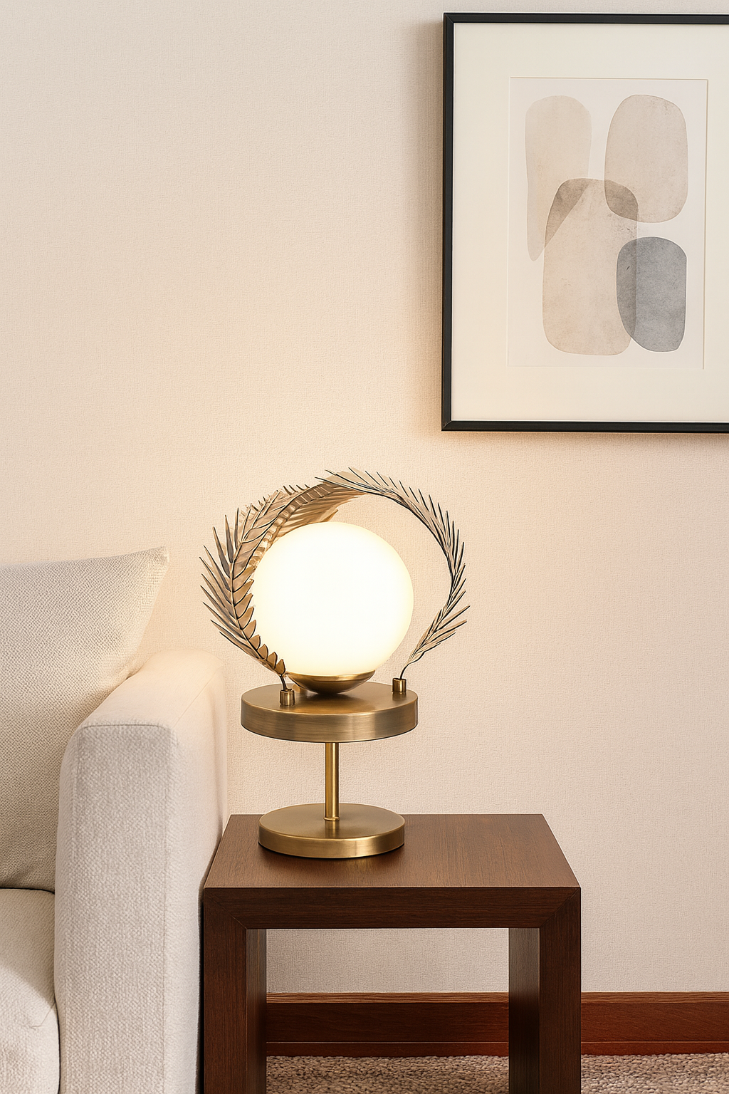 Yapraklı Masa Lambası – Demir & Pirinç Kaplama, 1×E27 | Modern Dekoratif Aydınlatma