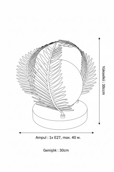 Yapraklı Masa Lambası – Demir & Pirinç Kaplama, 1×E27 | Modern Dekoratif Aydınlatma