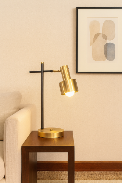 Mafsallı Çalışma Masa Lambası – Demir & Pirinç Kaplama, 1×E27 | Ayarlanabilir Aydınlatma