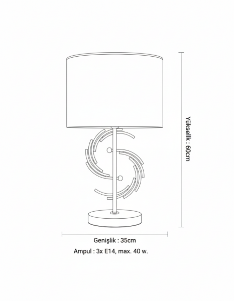 Galaxy Masa Lambası – Demir & Pirinç Kaplama, 3×E14 Aydınlatma | Modern Dekoratif Lamba