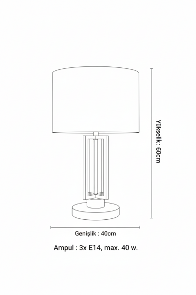 Dikdörtgen Masa Lambası – Demir & Pirinç Kaplama, 3×E14, Modern Tasarım | Besa Design