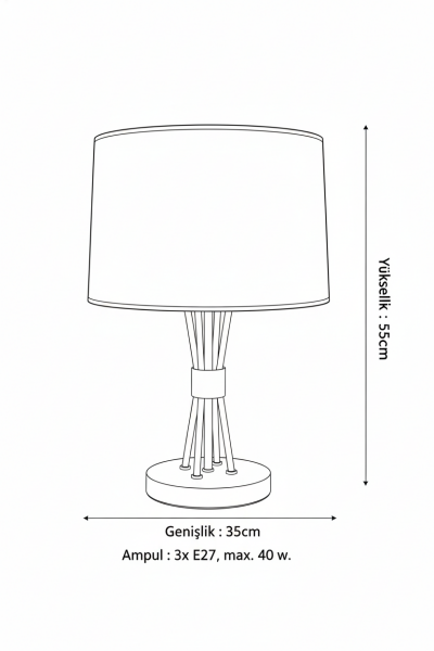Desen Masa Lambası – Demir & Pirinç Kaplama, 3×E27 Aydınlatma | Besa Design