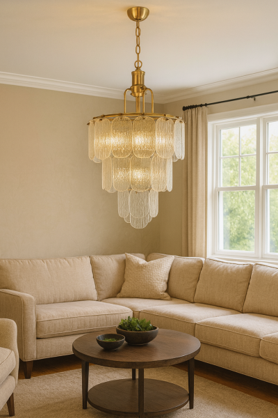 Besa Saçak Avize – Modern Şelale Tasarımlı Şık ve Hareketli Salon Aydınlatması