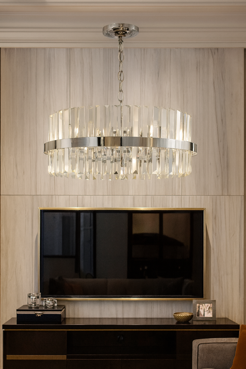 Besa Büyük Tabut Kristalli Sarkıt – Lüks Kristal Taşlı Şık ve Modern Salon Avizesi