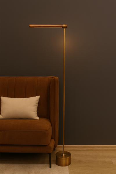 Besa Ahşap Çubuk Modern Lambader – Doğal Dokulu Şık ve Minimalist Salon Köşe Aydınlatması