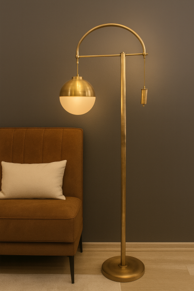 Besa Camlı Olta Modern Lambader – Kavisli Tasarım Glob Camlı Şık Salon ve Yemek Masası Aydınlatması