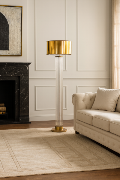 Besa Çubuk Cam Modern Lambader – Lineer Cam Tasarımlı Şık ve Minimalist Salon Köşe Aydınlatması