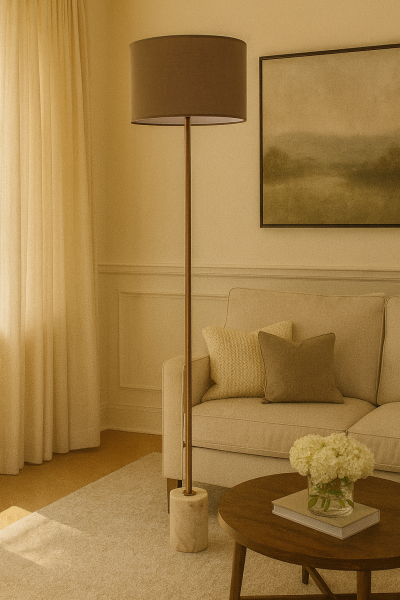 Besa Mermerli Modern Tasarım Lambader – Doğal Mermer Kaideli Şık ve Lüks Salon Köşe Aydınlatması