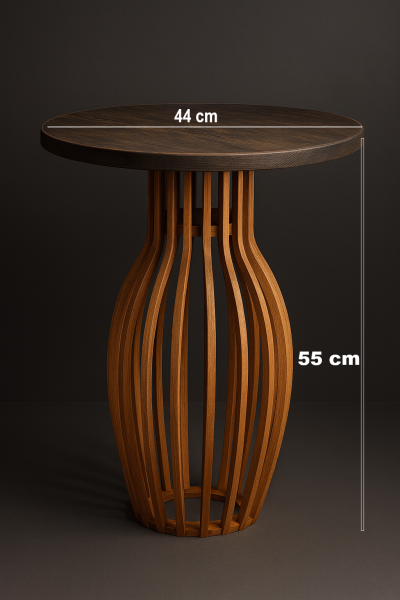 Modern Tasarım Yuvarlak Ahşap Yan Sehpa 44 cm – Dekoratif Ayaklı Sehpa 55 cm