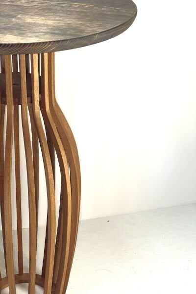 Modern Tasarım Yuvarlak Ahşap Yan Sehpa 44 cm – Dekoratif Ayaklı Sehpa 55 cm