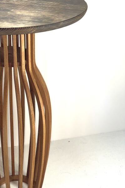 Modern Tasarım Yuvarlak Ahşap Yan Sehpa 44 cm – Dekoratif Ayaklı Sehpa 55 cm