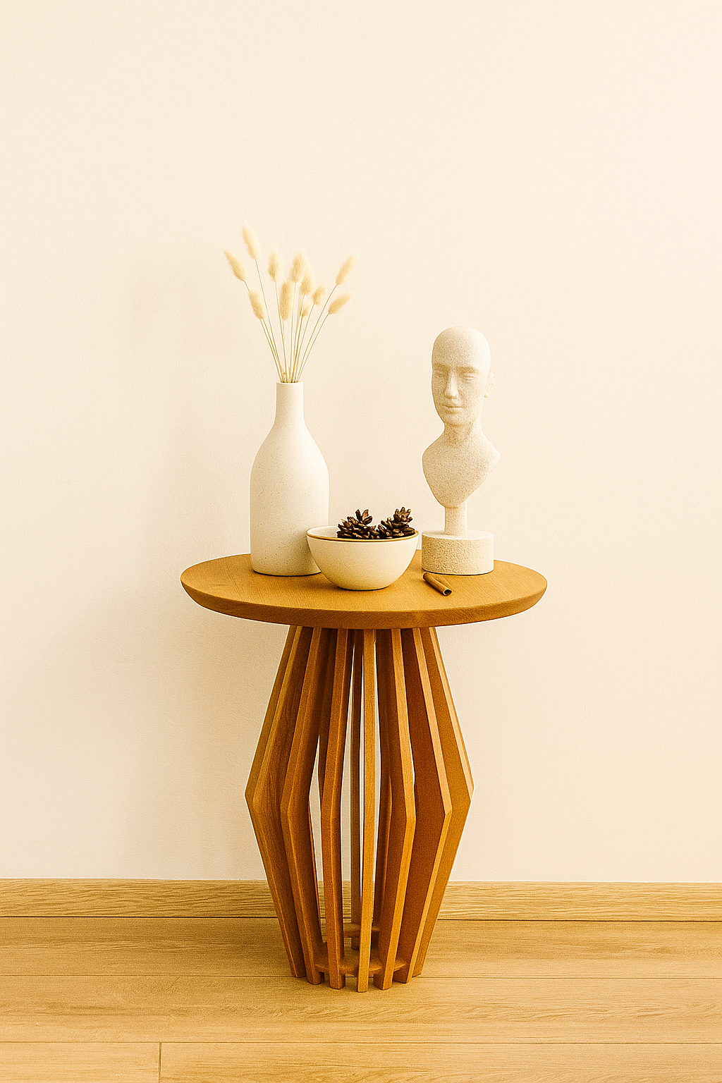 Modern Yuvarlak Ahşap Yan Sehpa 40 cm – Dekoratif Tasarım Sehpa 50 cm