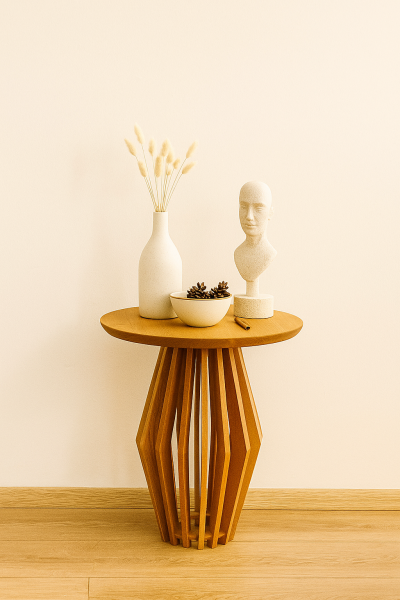 Modern Yuvarlak Ahşap Yan Sehpa 40 cm – Dekoratif Tasarım Sehpa 50 cm