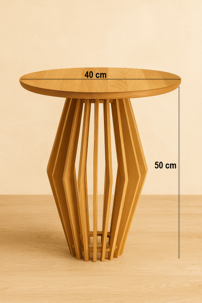 Modern Yuvarlak Ahşap Yan Sehpa 40 cm – Dekoratif Tasarım Sehpa 50 cm