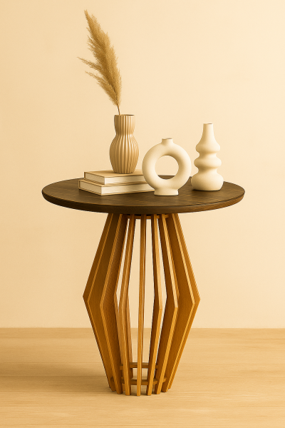 Yuvarlak Ahşap Yan Sehpa 44 cm – Modern Tasarım Dekoratif Sehpa 50 cm