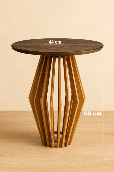 Yuvarlak Ahşap Yan Sehpa 44 cm – Modern Tasarım Dekoratif Sehpa 50 cm