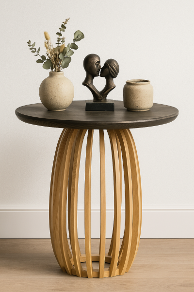 Yuvarlak Ahşap Yan Sehpa 44 cm – Modern Dekoratif Tasarım Sehpa 45 cm