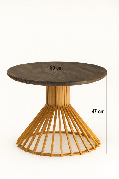 Yuvarlak Ahşap Yan Sehpa 50 cm – Modern Dekoratif Ayaklı Sehpa 47 cm
