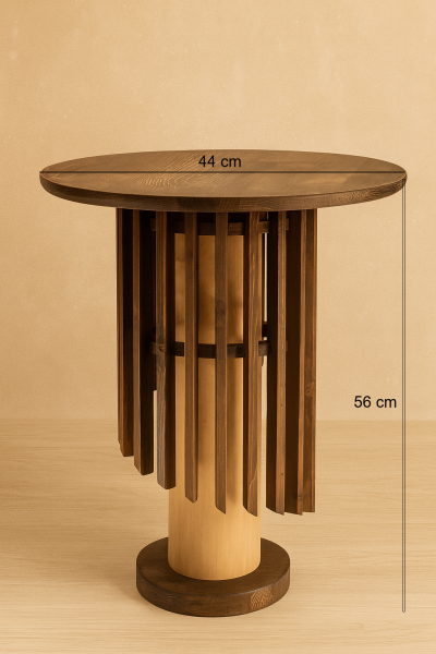 Yuvarlak Ahşap Yan Sehpa 44 cm – Orta Ayaklı Dekoratif Tasarım Sehpa 56 cm