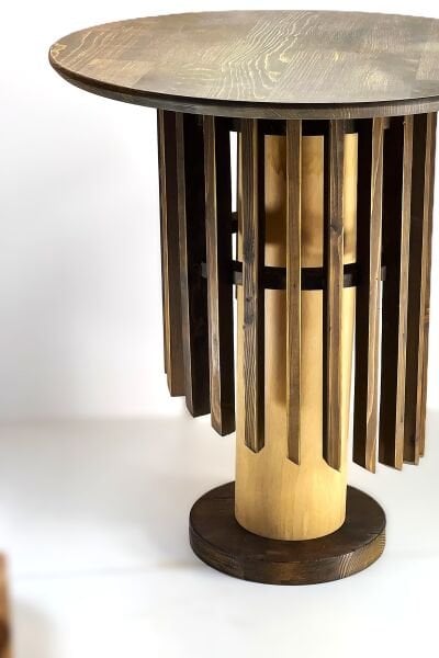 Yuvarlak Ahşap Yan Sehpa 44 cm – Orta Ayaklı Dekoratif Tasarım Sehpa 56 cm