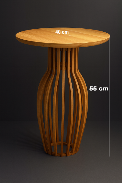 Yuvarlak Ahşap Yan Sehpa 40 cm – Modern Dekoratif Tasarım Sehpa 55 cm