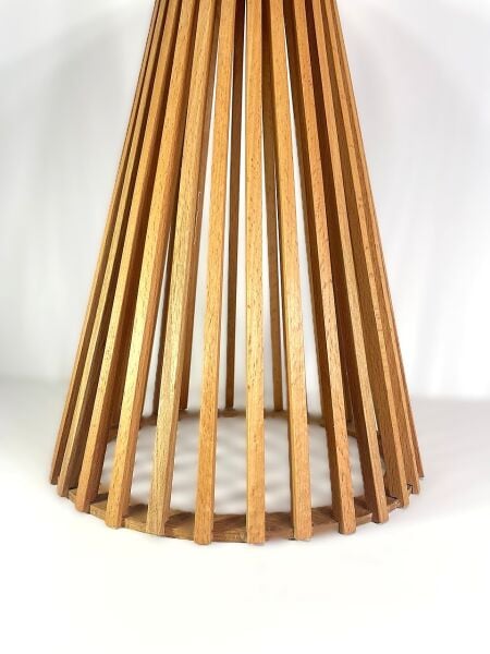 Yuvarlak Ahşap Yan Sehpa 41 cm – Dikey Çıtalı Modern Tasarım Sehpa 60 cm