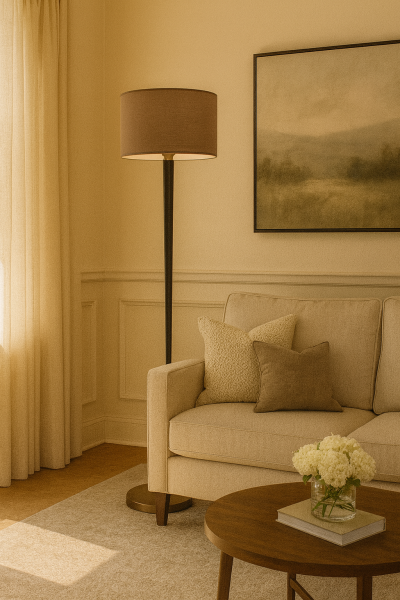 Besa Konik Modern Tasarım Lambader – Geometrik Başlıklı Şık Salon ve Okuma Köşesi Aydınlatması