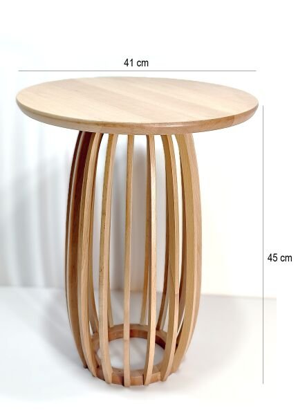 Yuvarlak Ahşap Yan Sehpa 41 cm – Modern Dikey Çıtalı Tasarım Sehpa 45 cm
