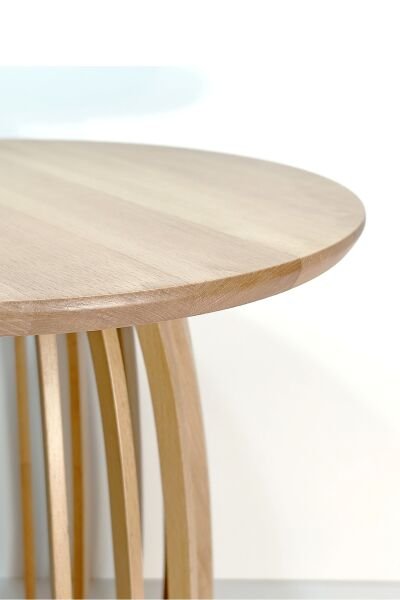 Yuvarlak Ahşap Yan Sehpa 41 cm – Modern Dikey Çıtalı Tasarım Sehpa 45 cm