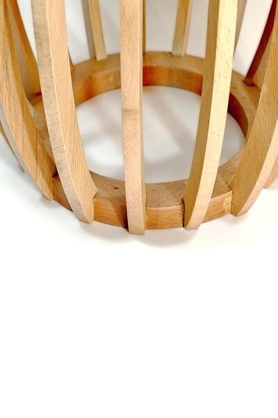 Yuvarlak Ahşap Yan Sehpa 41 cm – Modern Dikey Çıtalı Tasarım Sehpa 45 cm