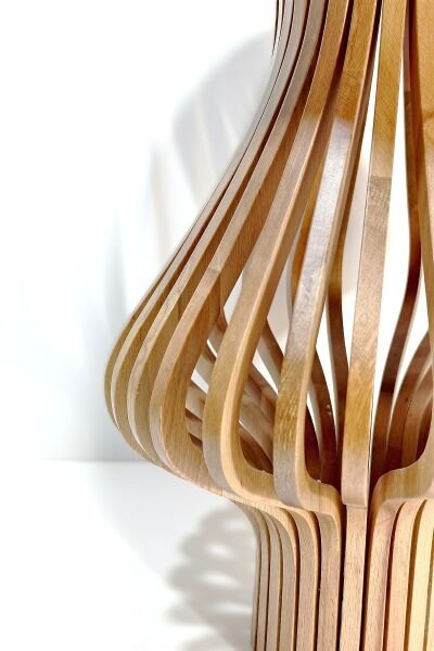 Yuvarlak Ahşap Yan Sehpa 41 cm – Modern Bombeli Gövdeli Dekoratif Sehpa 55 cm