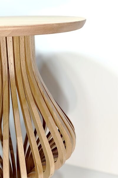 Yuvarlak Ahşap Yan Sehpa 41 cm – Modern Bombeli Gövdeli Dekoratif Sehpa 55 cm