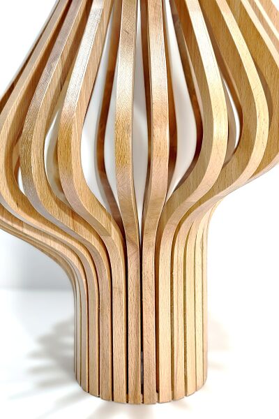 Yuvarlak Ahşap Yan Sehpa 41 cm – Modern Bombeli Gövdeli Dekoratif Sehpa 55 cm