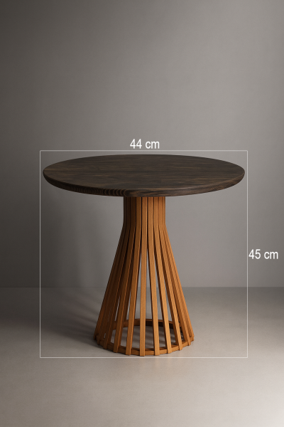 Yuvarlak Ahşap Yan Sehpa 44 cm – Modern Dikey Çıtalı Dekoratif Sehpa 45 cm