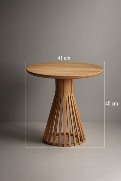 Yuvarlak Ahşap Yan Sehpa 41 cm – Modern Dikey Çıtalı Dekoratif Sehpa 45 cm