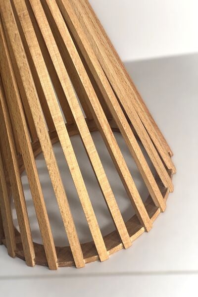 Yuvarlak Ahşap Yan Sehpa 41 cm – Modern Dikey Çıtalı Dekoratif Sehpa 45 cm