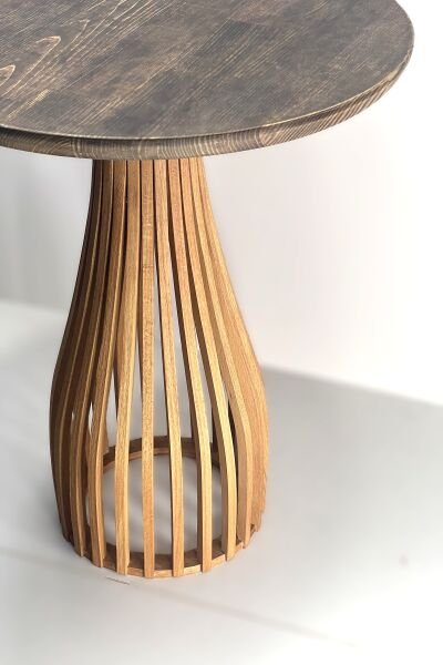 Yuvarlak Ahşap Yan Sehpa 44 cm – Bombeli Gövdeli Modern Dekoratif Sehpa 45 cm