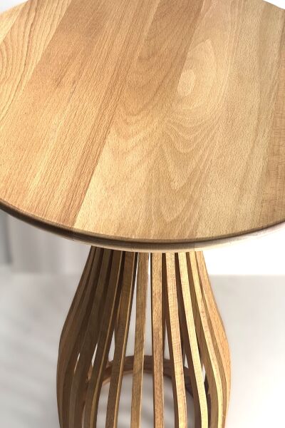 Yuvarlak Ahşap Yan Sehpa 41 cm – Bombeli Gövdeli Modern Dekoratif Sehpa 45 cm