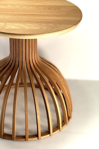 Yuvarlak Ahşap Yan Sehpa 41 cm – Alçak Bombeli Gövdeli Dekoratif Sehpa 38 cm