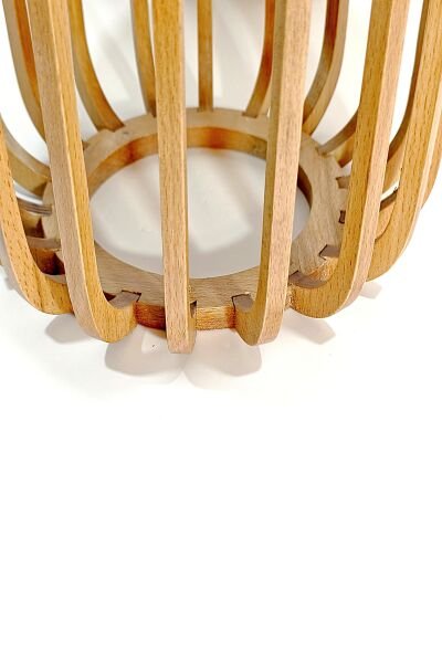 Yuvarlak Ahşap Alçak Yan Sehpa 41 cm – Dikey Çıtalı Dekoratif Sehpa 32 cm