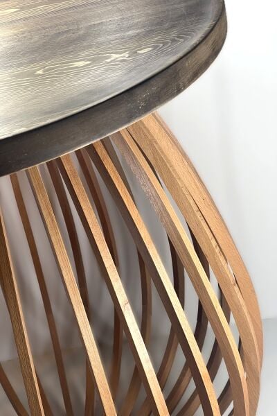 60 cm Yuvarlak Ahşap Orta Sehpa | Modern Bombeli Gövdeli Dekoratif Sehpa