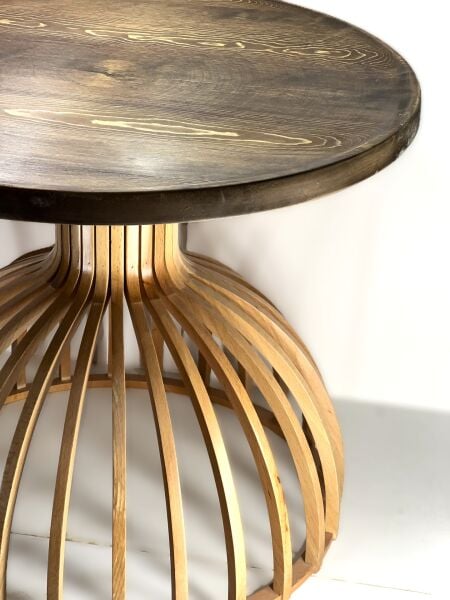 60 cm Yuvarlak Ahşap Orta Sehpa | Modern Bombeli Ayaklı Dekoratif Sehpa