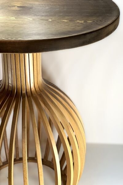 60 cm Yuvarlak Ahşap Orta Sehpa | Modern Bombeli Gövdeli Premium Tasarım