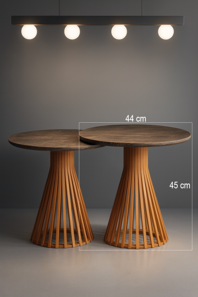 Yuvarlak Ahşap Yan Sehpa 44 cm – Bombeli Ayaklı Modern Tasarım Sehpa 45 cm
