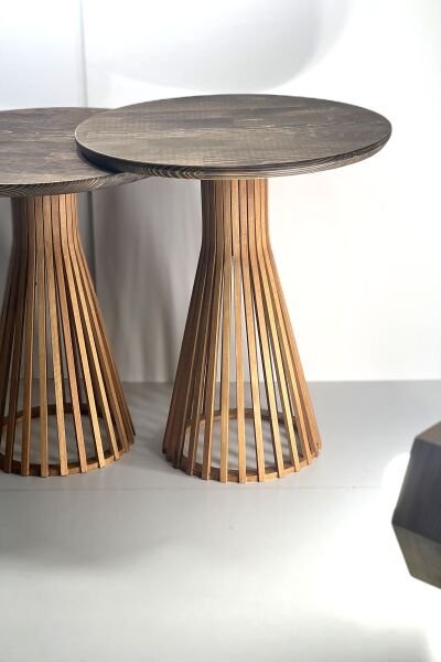 Yuvarlak Ahşap Yan Sehpa 44 cm – Bombeli Ayaklı Modern Tasarım Sehpa 45 cm