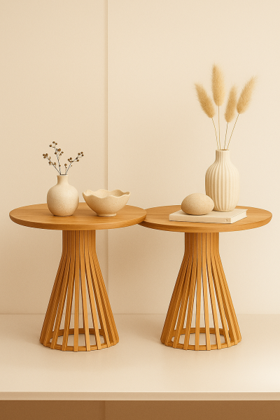 Yan Sehpa – 41 cm çap / 45 cm yükseklik Minimal tasarımıyla tekli veya ikili set kullanımına uygundur.