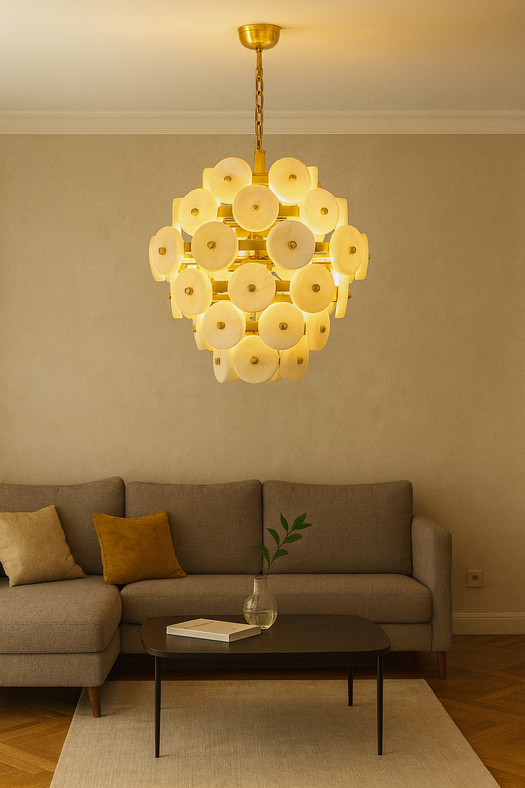 Besa 50’lik Mermerli Modern Sarkıt Avize – Doğal Mermer Detaylı Şık ve Kompakt Salon Aydınlatması